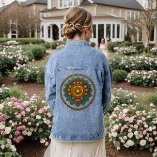 Turquoise Gold Lotus Mandala -Boho Fantasy Graphic Jeansjacke