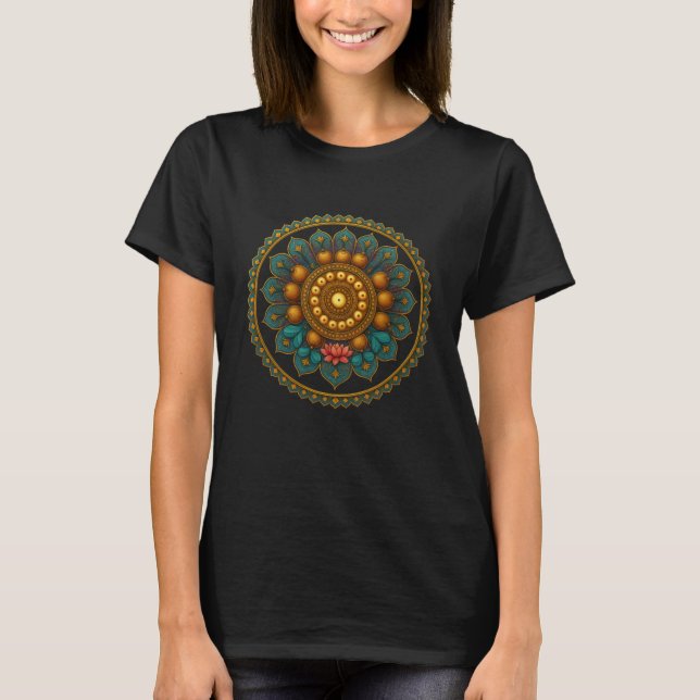 Turquoise Gold Lotus Mandala -Boho Fantasy Graphic T-Shirt (Vorderseite)