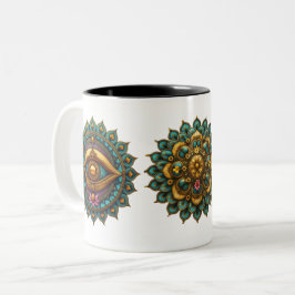 Turquoise Gold Lotus Mandala - Fantasy Graphic Art Zweifarbige Tasse