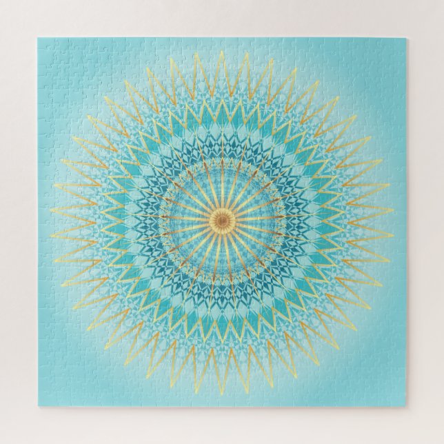 Turquoise Gold Mandala Geometrisches Muster Puzzle (Vertikal)