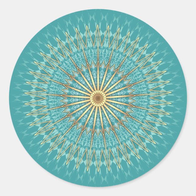 Turquoise Gold Mandala Muster Runder Aufkleber (Vorderseite)
