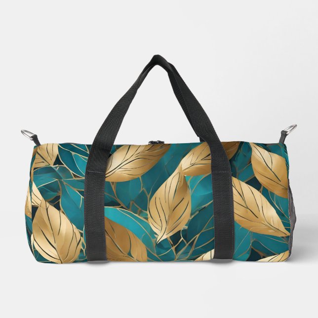 Turquoise Gold Modern Boho Blätter Collection Duffle Bag (Vorderseite)