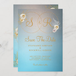 Turquoise Gold Monogram Name Initial Wedding Save The Date
