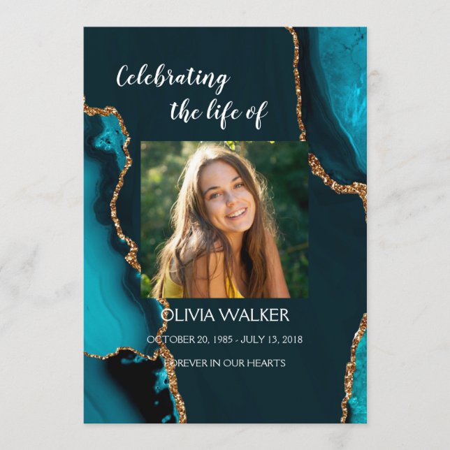 Turquoise & Gold Order of Service Program Programm (Vorderseite)