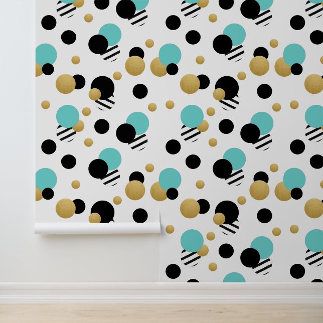 Turquoise Gold Polka Dot Tapete (Anwendung)