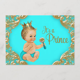 Turquoise Gold Prince Baby Dusche Einladung