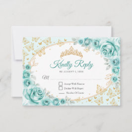Turquoise Gold Quinceanera Reply RSVP Karte