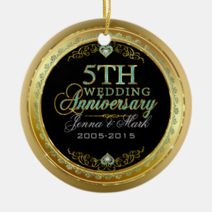 Turquoise & Gold Rahmen & 5. Hochzeitstag Keramikornament