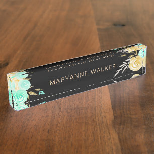 Turquoise Gold Rose   Personalisierter Schreibtisc Namensplakette