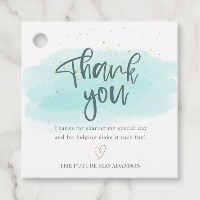 Turquoise Gold Watercolor Brautparty Vielen Dank Geschenkanhänger (Vorderseite)