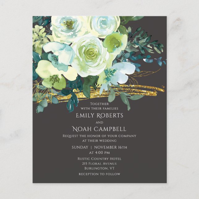 Turquoise Green Floral Gold Foto Hochzeit (Vorderseite)