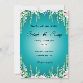 Turquoise Green Floral Wedding Invitation | Elegan Einladung