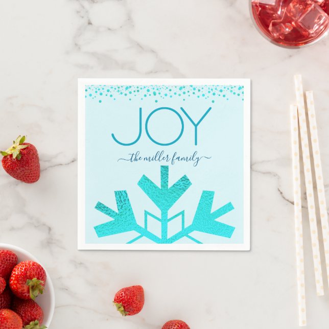 Turquoise Joliday Snowflake Moderne Typografie Serviette (Beispiel)