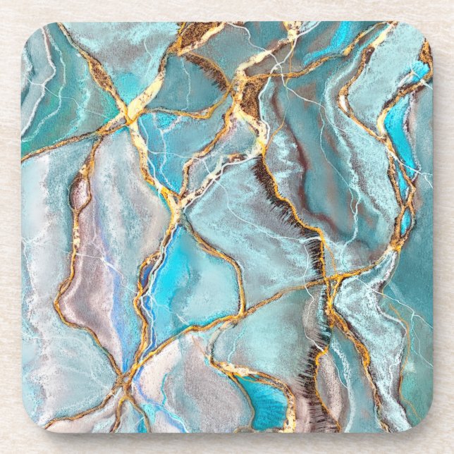 Turquoise Kintsugi Geode Getränkeuntersetzer (Vorderseite)