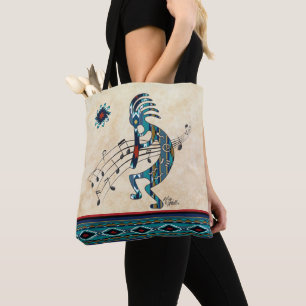 Turquoise Kokopelli Tote Bag