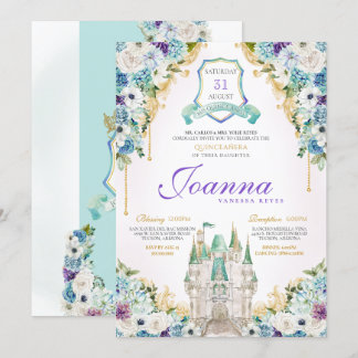 Turquoise Lila Prinzessin Burg Royal Quinceanera Einladung