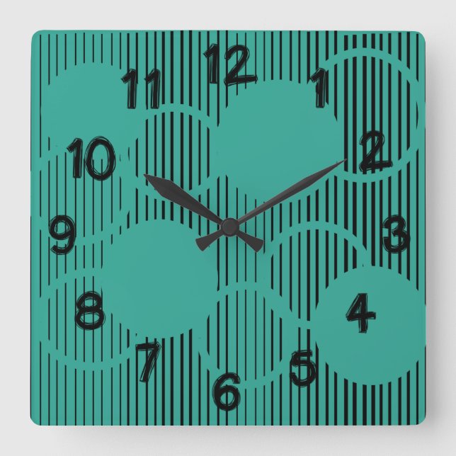 Turquoise Linde Circles Quadratische Wanduhr (Vorderseite)