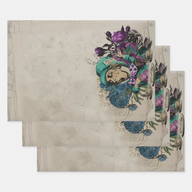 Turquoise Mad Hatter Alice im Wunderland Geschenkpapier Set (Set)
