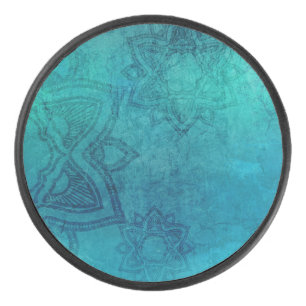 Turquoise Mandala Hockey Puck