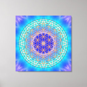 turquoise mandala with flower of life leinwanddruck