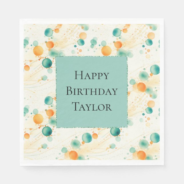 Turquoise Mandarine Circles Serviette (Vorderseite)