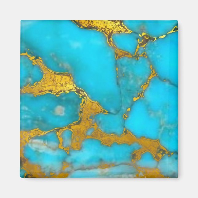Turquoise Marble GOLD Glitzer - ADD Initialen Magnet (Vorne)