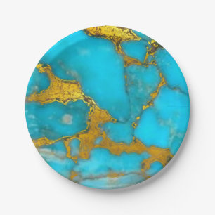 Turquoise Marble GOLD Glitzer - ADD Initialen Pappteller