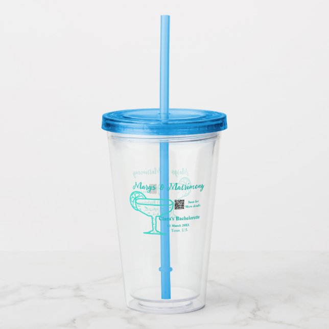 Turquoise Margs & Matrimone Junggeselinnen-Abschie Acryltrinkbecher (Vorderseite)