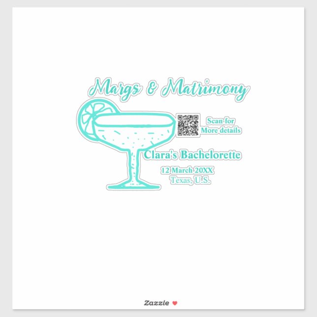 Turquoise Margs & Matrimone Junggeselinnen-Abschie Aufkleber (Blatt)