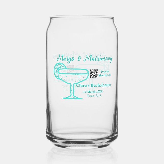Turquoise Margs & Matrimone Junggeselinnen-Abschie Dosenglas (Vorderseite)
