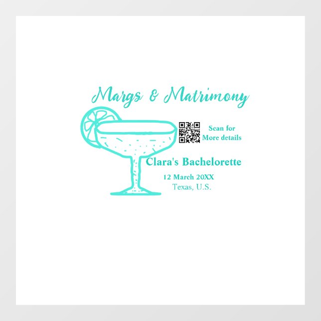 Turquoise Margs & Matrimone Junggeselinnen-Abschie Fensteraufkleber (Blatt)