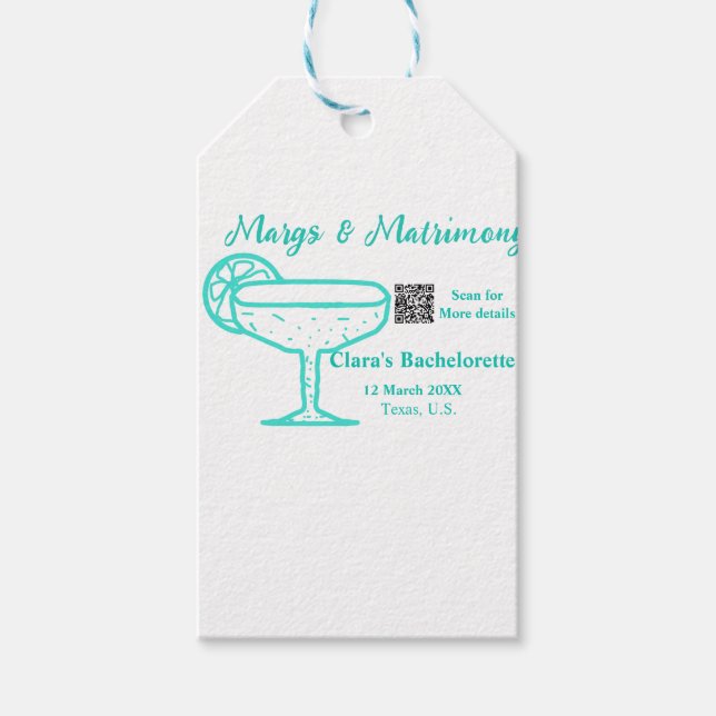 Turquoise Margs & Matrimone Junggeselinnen-Abschie Geschenkanhänger (Vorderseite)