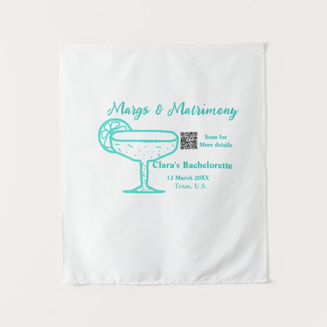 Turquoise Margs & Matrimone Junggeselinnen-Abschie Wandteppich (Vorderseite)