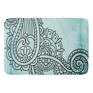 Turquoise Mehndi Motif Bath Mat Badematte