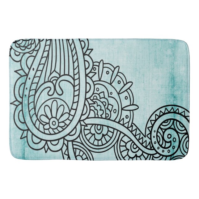 Turquoise Mehndi Motif Bath Mat Badematte (Vorderseite)