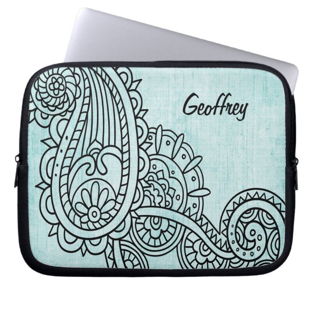 Turquoise Mehndi Motif Laptop Sleeve (Vorderseite)