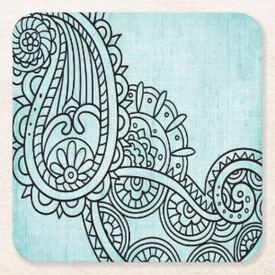 Turquoise Mehndi Motif Paper Untersetzer