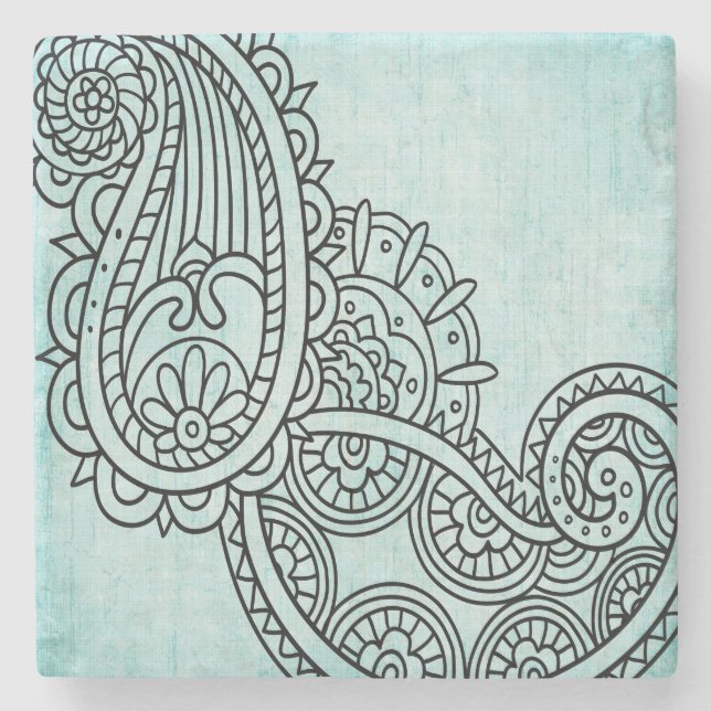 Turquoise Mehndi Motif Stone Untersetzer (Vorderseite)