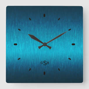Turquoise Metallic Design Brushed Steel Look Quadratische Wanduhr