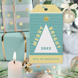 Turquoise Minimalist Christmas Tree Name Geschenkanhänger