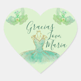Turquoise Mint Gold Ballerina Floral Vielen Dank Herz-Aufkleber