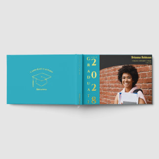 Turquoise Modern Photo Graduation Party Gold Gästebuch