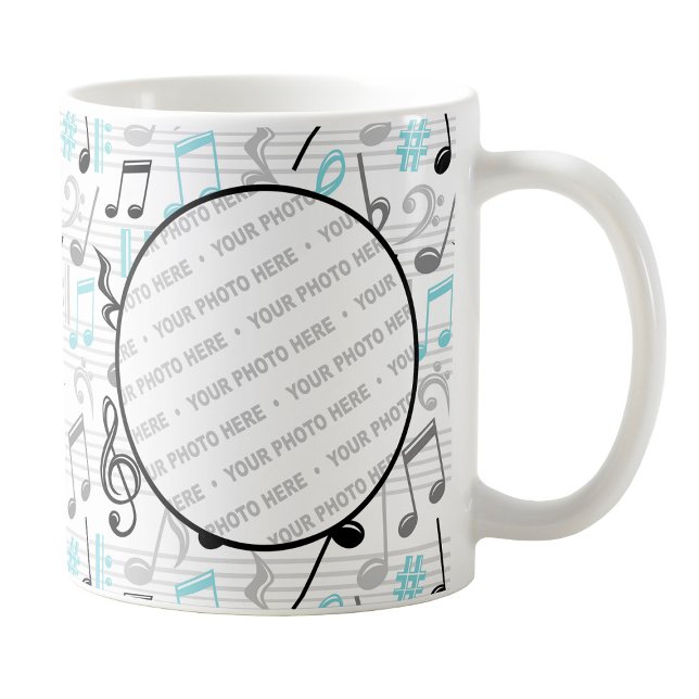 Turquoise Music Pattern Foto Tasse (Turquoise Music Pattern Photo Mug at Amy's Coffee Mugs on Zazzle. )