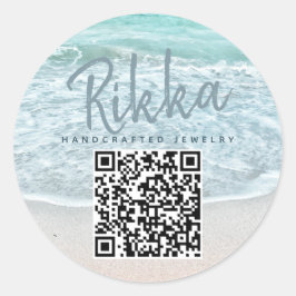 Turquoise Ocean Beach Handmade Jewelry QR Code Runder Aufkleber
