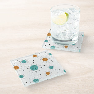 Turquoise Orange Franciscan Sternexplosion Mitte J Glasuntersetzer