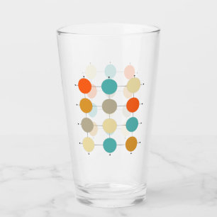 Turquoise Orange Tan Circles and Lines Mid Century Glas