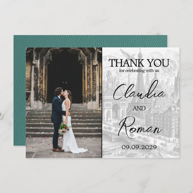 Turquoise Paris Passport Dankeskarte (Vorne/Hinten)