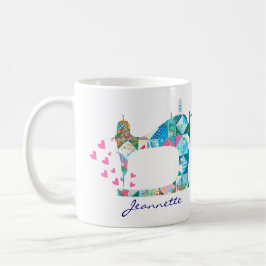 Turquoise Patchwork Quilt Nähmaschine Kaffeetasse