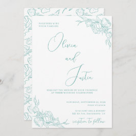 Turquoise Peony Elegance Wedding Einladung