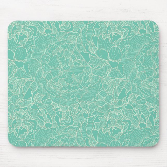 Turquoise-Peony-Muster Mousepad (Vorne)